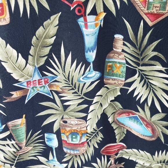 Campia Moda Hawaiian Shirt Men's L  Tropical Drinks Palms Beer Black Green EUC - Picture 4 of 6